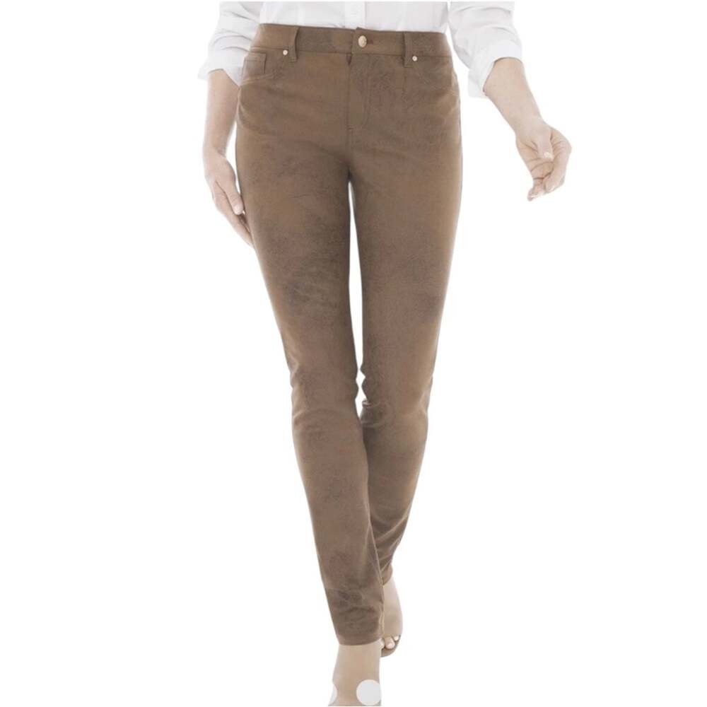 Chico's Faux Suede Skinny Pants XL 16 Brown Taupe Stretchy Slim Leg Jeans Casual
